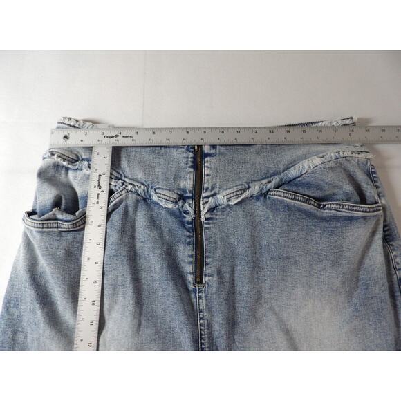 Wash Lab WL Jean Denim Skirt Size 34 Straight Star Blue Knee Slit Modest Light - Picture 11 of 15